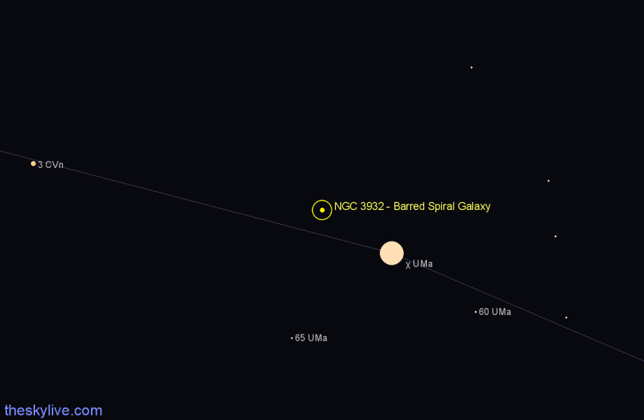 Finder chart NGC 3932 - Barred Spiral Galaxy in Ursa Major star