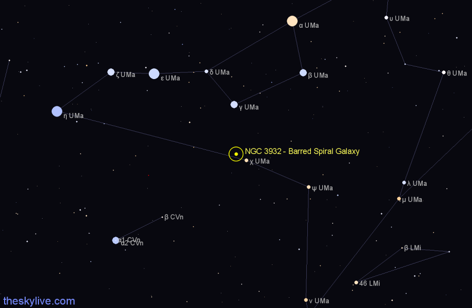 Finder chart NGC 3932 - Barred Spiral Galaxy in Ursa Major star