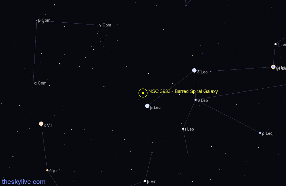 Finder chart NGC 3933 - Barred Spiral Galaxy in Leo star