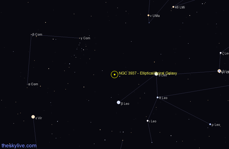 Finder chart NGC 3937 - Elliptical/Spiral Galaxy in Leo star