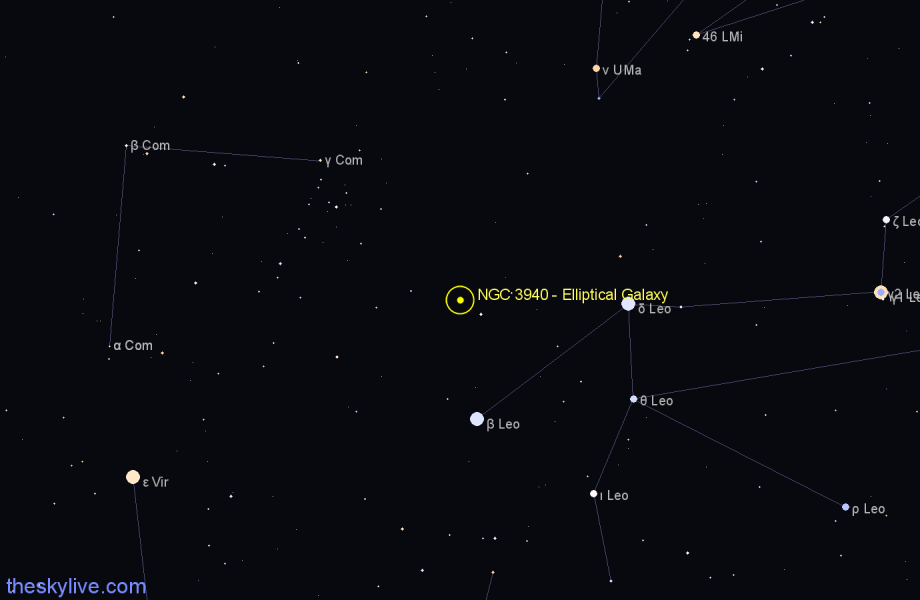 Finder chart NGC 3940 - Elliptical Galaxy in Leo star