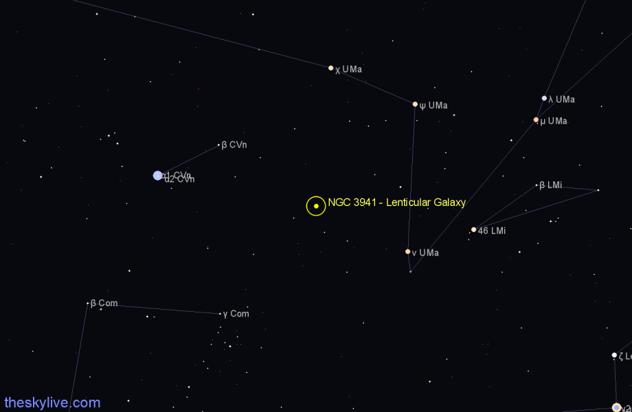 Finder chart NGC 3941 - Lenticular Galaxy in Ursa Major star