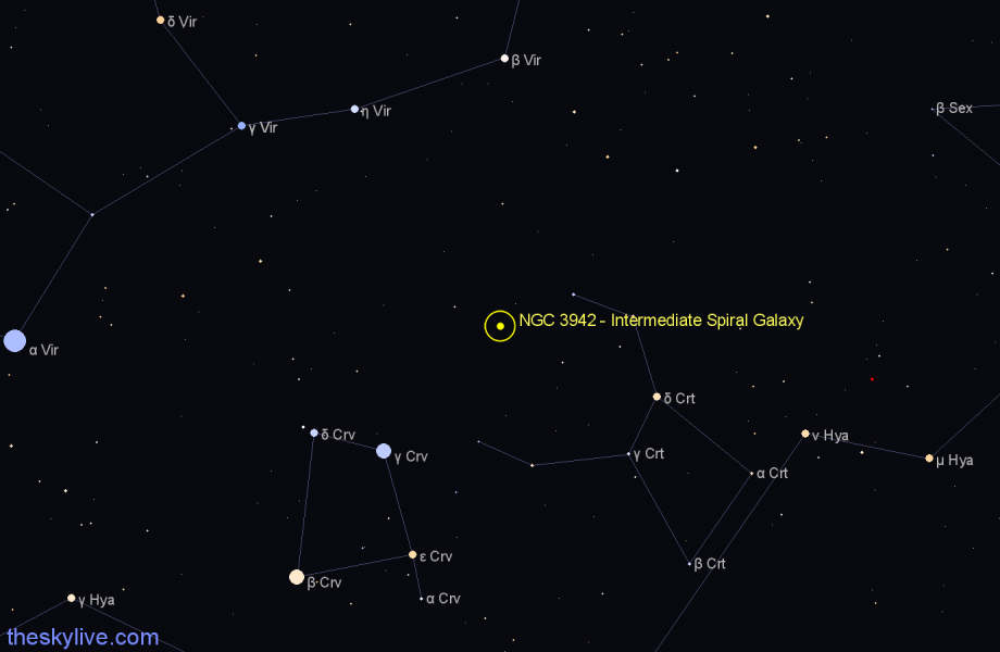 Finder chart NGC 3942 - Intermediate Spiral Galaxy in Crater star