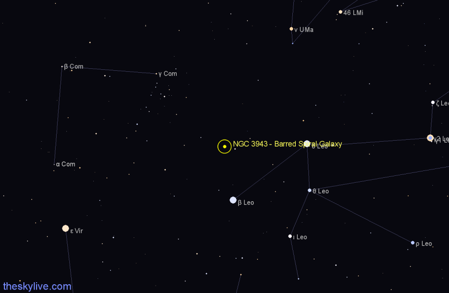 Finder chart NGC 3943 - Barred Spiral Galaxy in Leo star