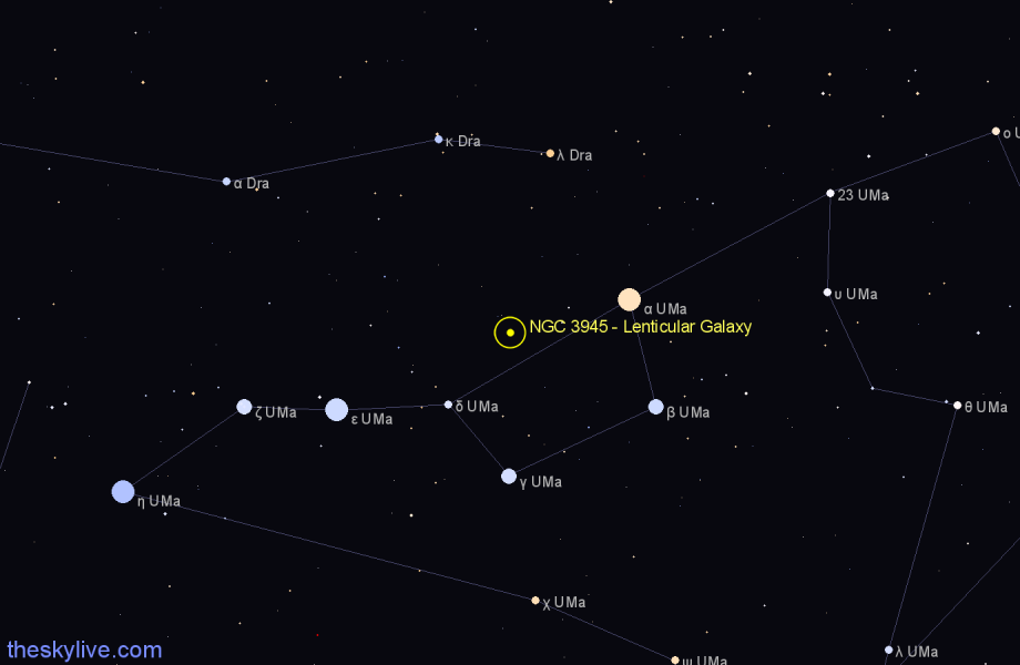 Finder chart NGC 3945 - Lenticular Galaxy in Ursa Major star