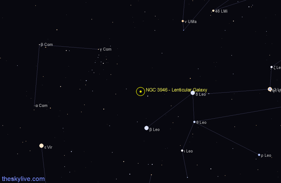 Finder chart NGC 3946 - Lenticular Galaxy in Leo star