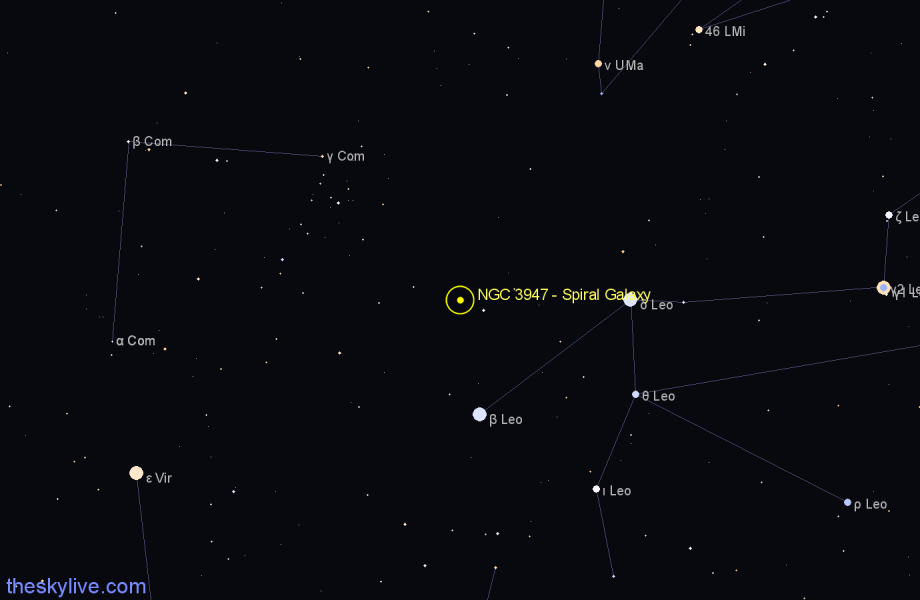 Finder chart NGC 3947 - Spiral Galaxy in Leo star