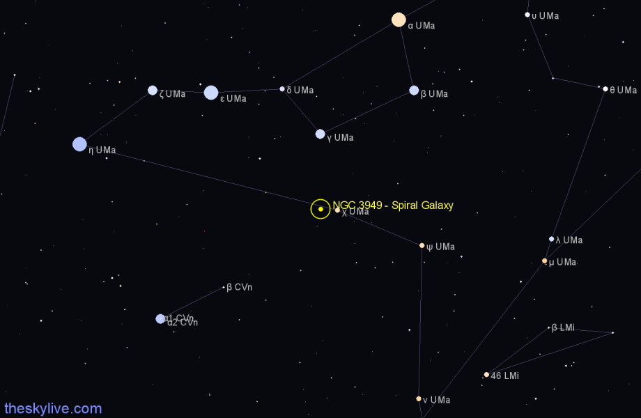 Finder chart NGC 3949 - Spiral Galaxy in Ursa Major star