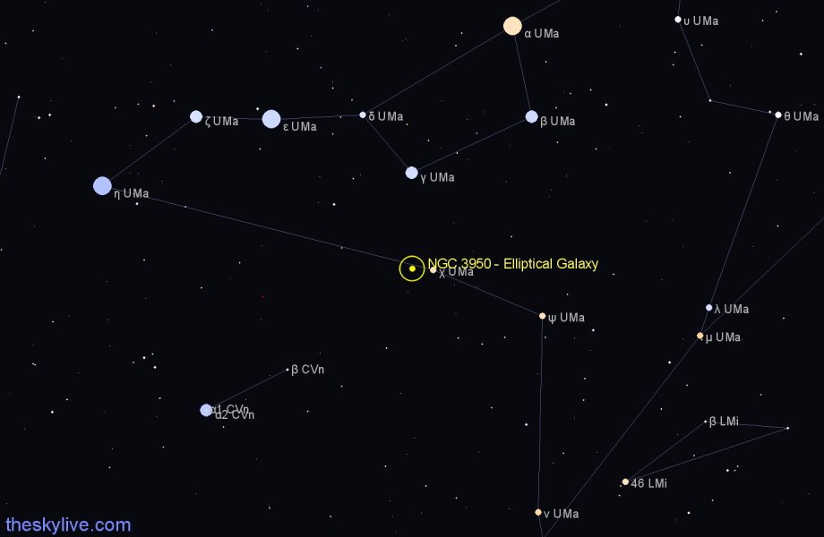 Finder chart NGC 3950 - Elliptical Galaxy in Ursa Major star