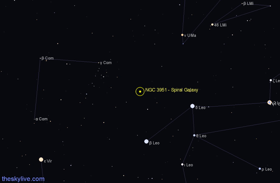 Finder chart NGC 3951 - Spiral Galaxy in Leo star