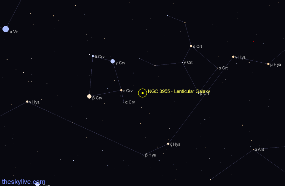 Finder chart NGC 3955 - Lenticular Galaxy in Crater star