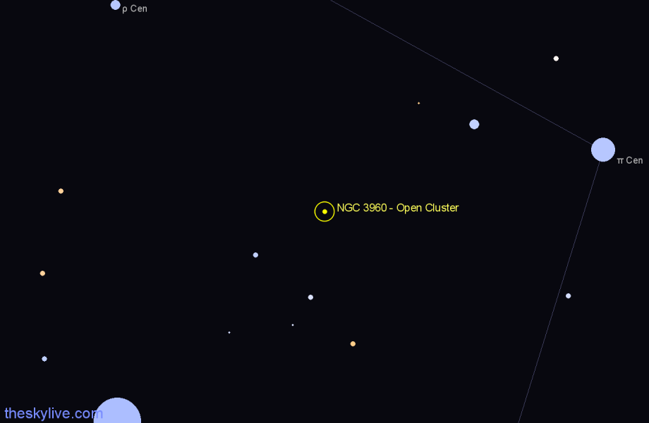 Finder chart NGC 3960 - Open Cluster in Centaurus star