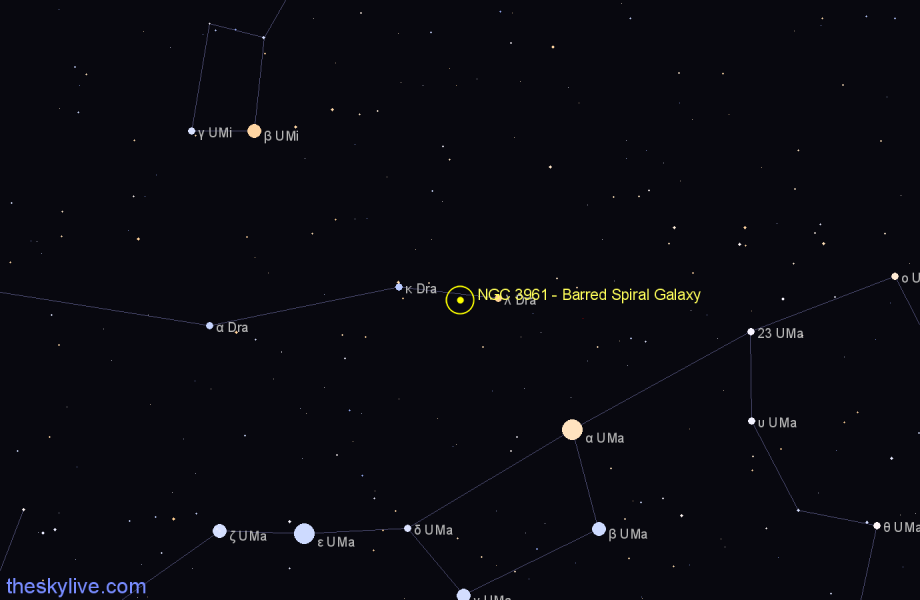 Finder chart NGC 3961 - Barred Spiral Galaxy in Draco star