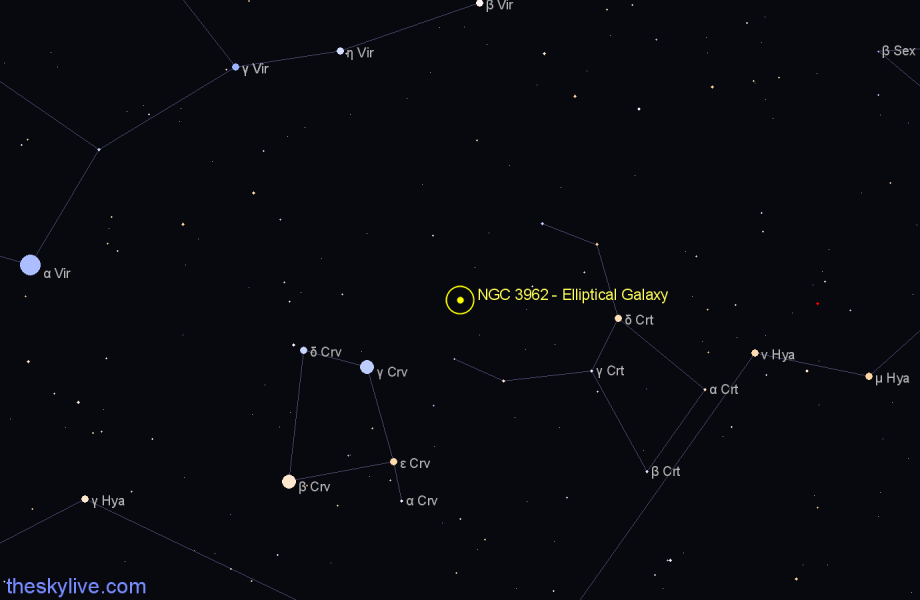 Finder chart NGC 3962 - Elliptical Galaxy in Crater star