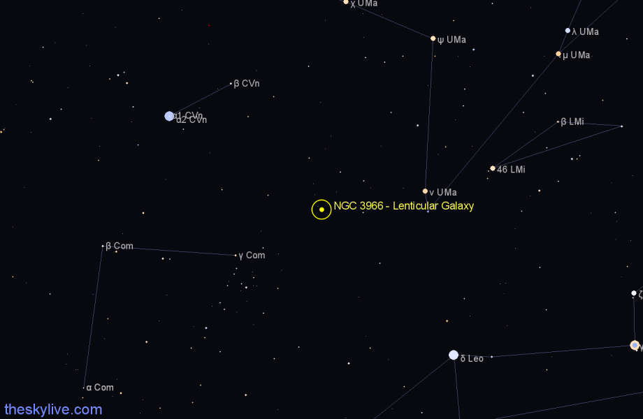 Finder chart NGC 3966 - Lenticular Galaxy in Ursa Major star