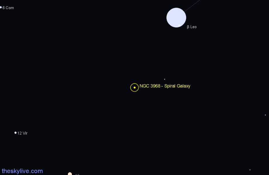 Finder chart NGC 3968 - Spiral Galaxy in Leo star