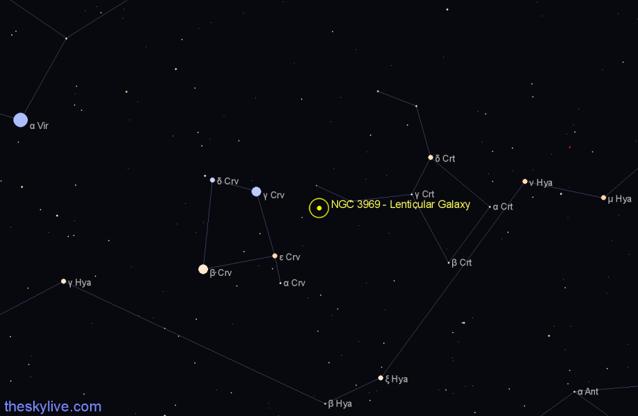 Finder chart NGC 3969 - Lenticular Galaxy in Crater star