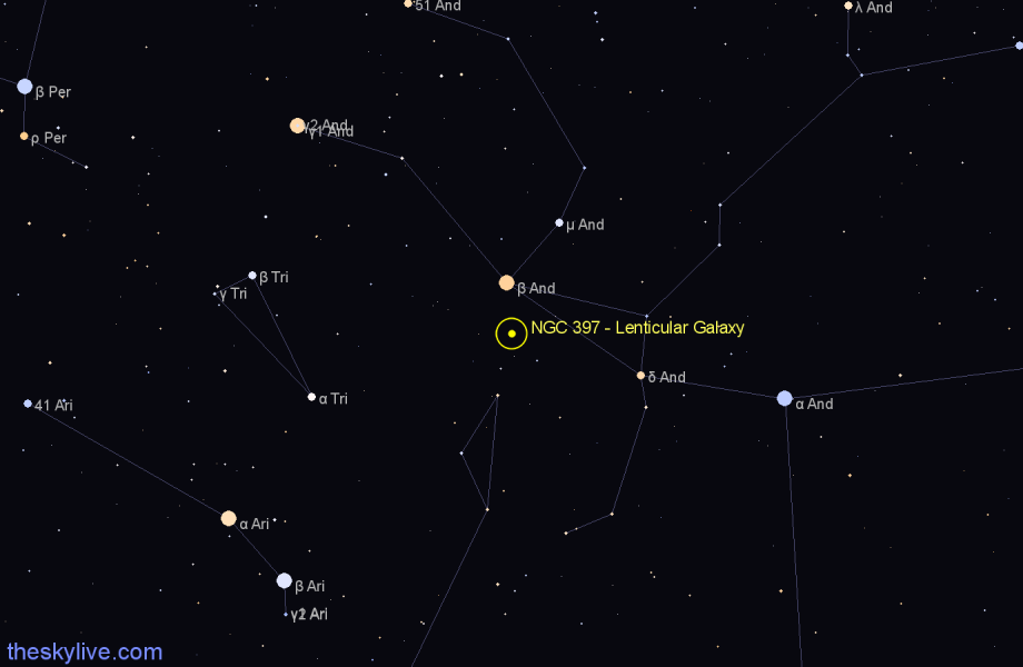 Finder chart NGC 397 - Lenticular Galaxy in Pisces star