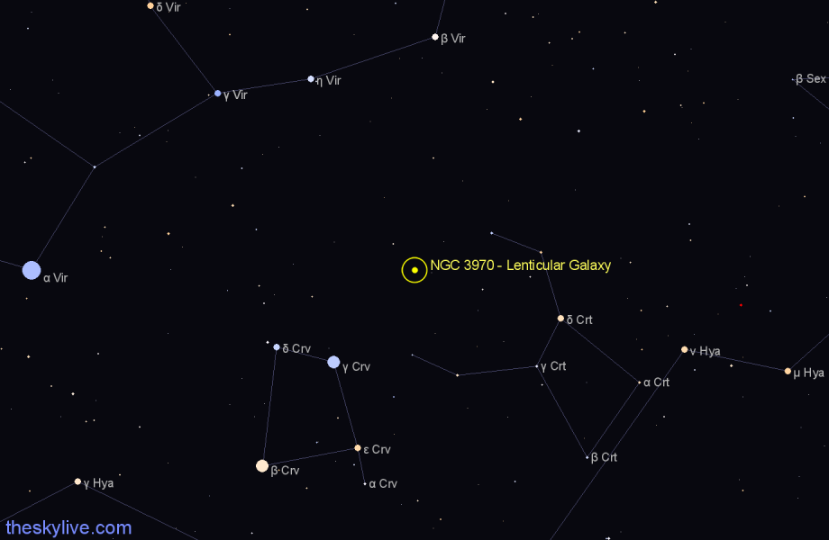 Finder chart NGC 3970 - Lenticular Galaxy in Crater star