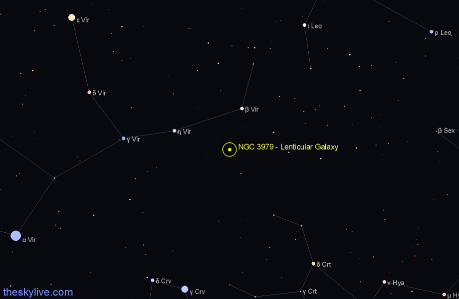 Finder chart NGC 3979 - Lenticular Galaxy in Virgo star