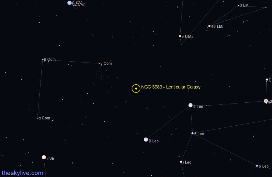 Finder chart NGC 3983 - Lenticular Galaxy in Leo star