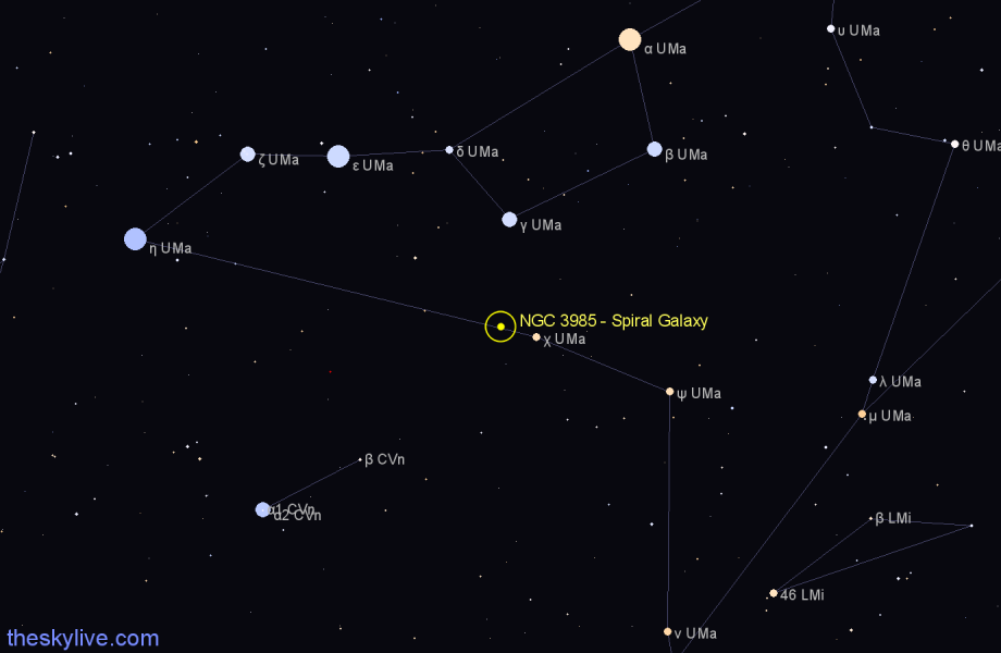 Finder chart NGC 3985 - Spiral Galaxy in Ursa Major star