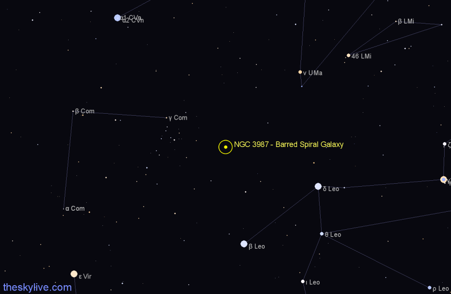 Finder chart NGC 3987 - Barred Spiral Galaxy in Leo star