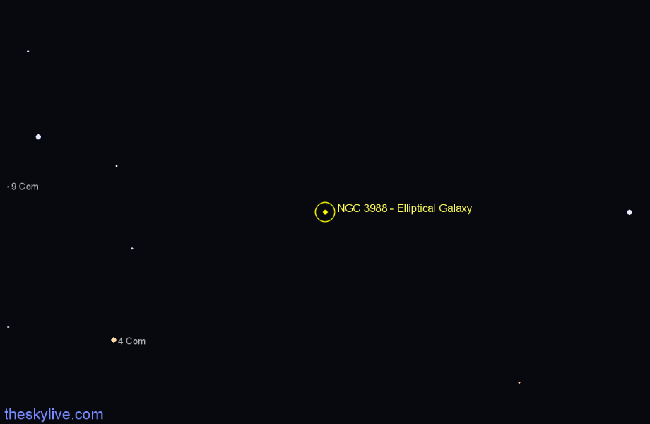 Finder chart NGC 3988 - Elliptical Galaxy in Leo star