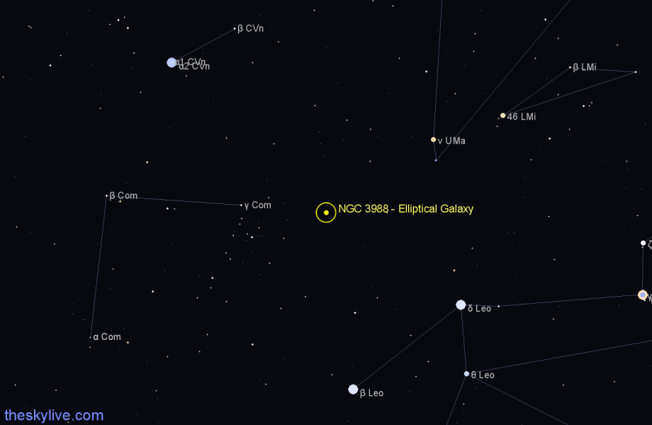 Finder chart NGC 3988 - Elliptical Galaxy in Leo star