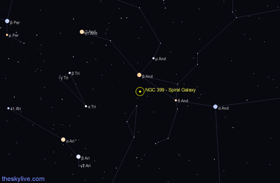 Finder chart NGC 399 - Spiral Galaxy in Pisces star