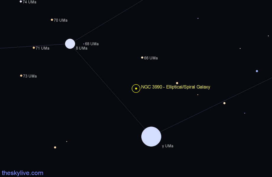 Finder chart NGC 3990 - Elliptical/Spiral Galaxy in Ursa Major star