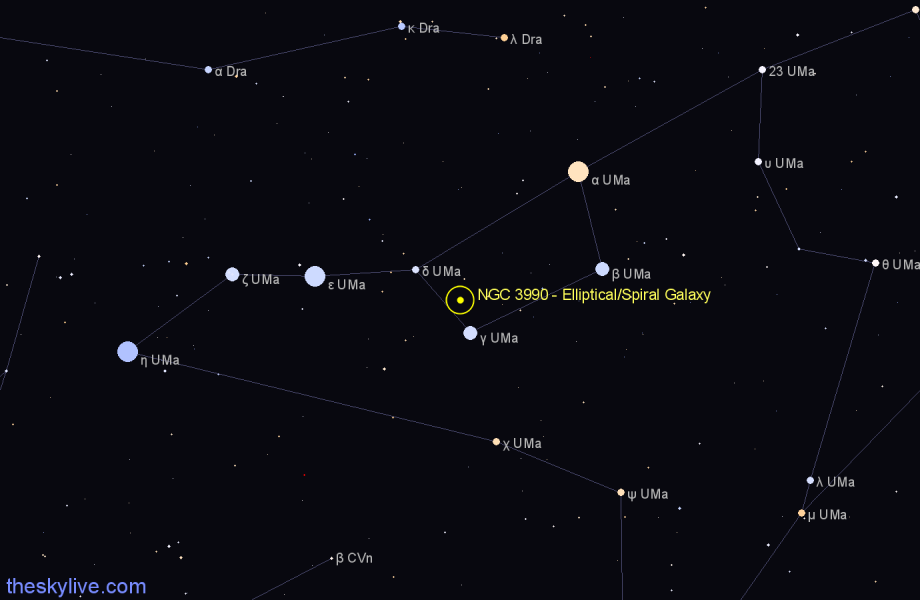 Finder chart NGC 3990 - Elliptical/Spiral Galaxy in Ursa Major star