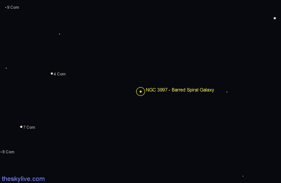 Finder chart NGC 3997 - Barred Spiral Galaxy in Coma Berenices star