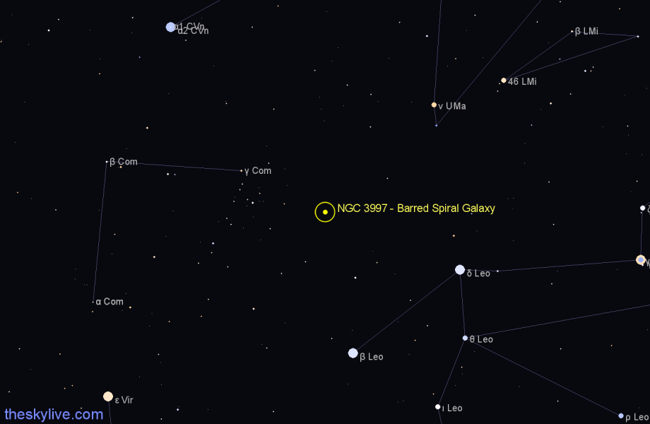 Finder chart NGC 3997 - Barred Spiral Galaxy in Coma Berenices star