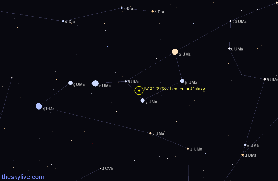 Finder chart NGC 3998 - Lenticular Galaxy in Ursa Major star