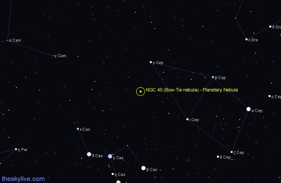 Finder chart NGC 40 (Bow-Tie nebula) - Planetary Nebula in Cepheus star