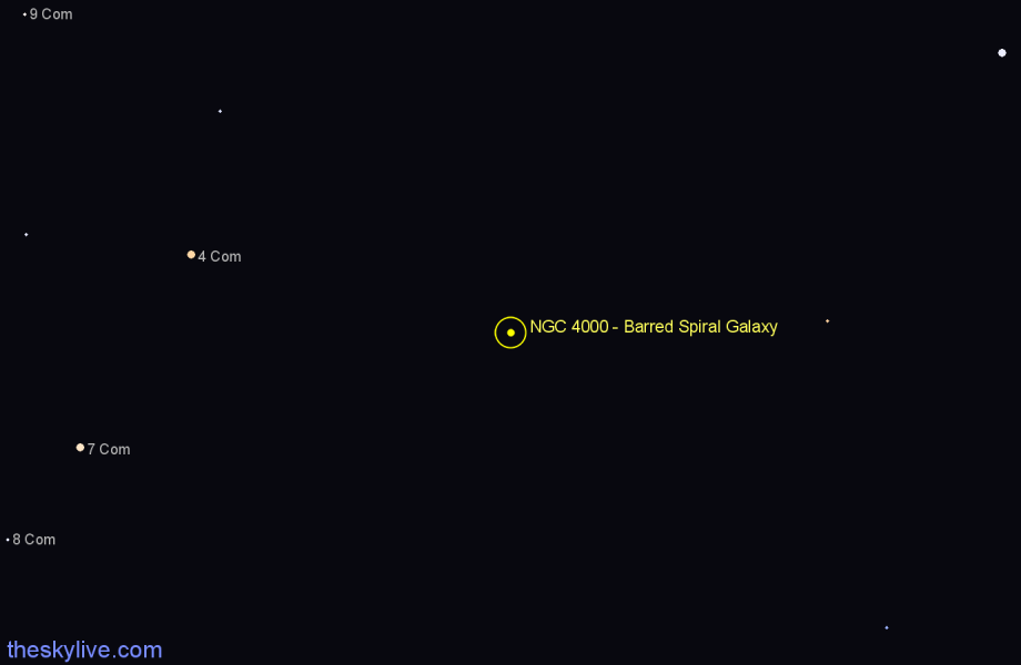 Finder chart NGC 4000 - Barred Spiral Galaxy in Coma Berenices star