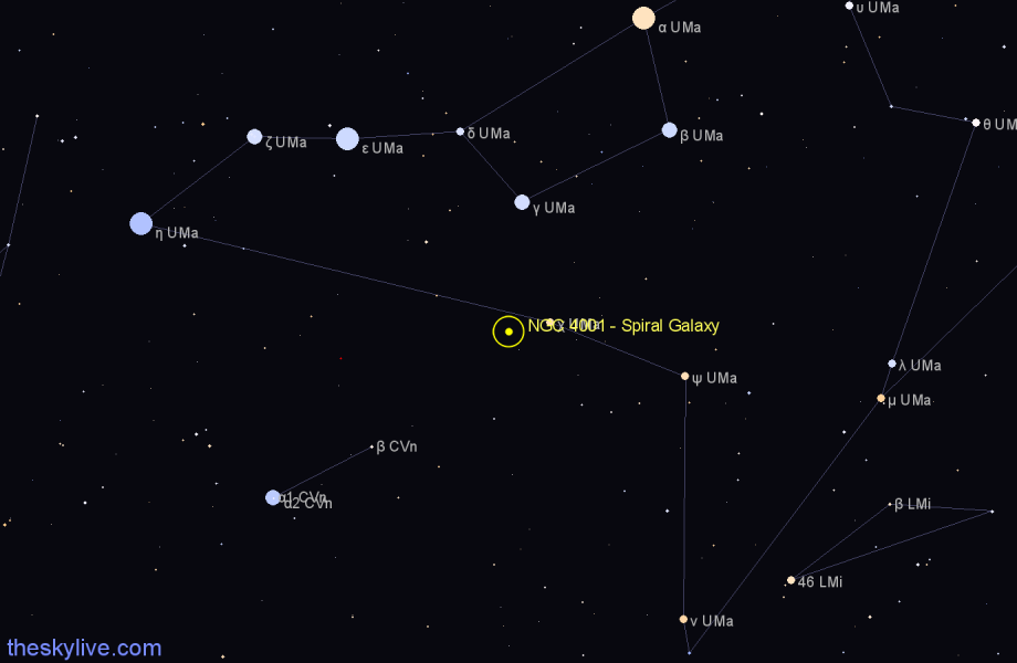 Finder chart NGC 4001 - Spiral Galaxy in Ursa Major star