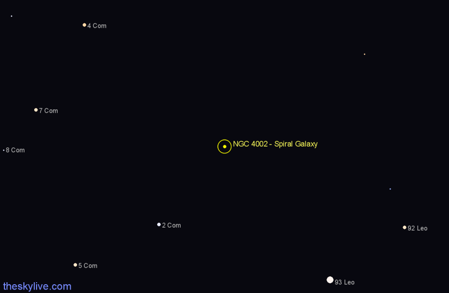 Finder chart NGC 4002 - Spiral Galaxy in Coma Berenices star