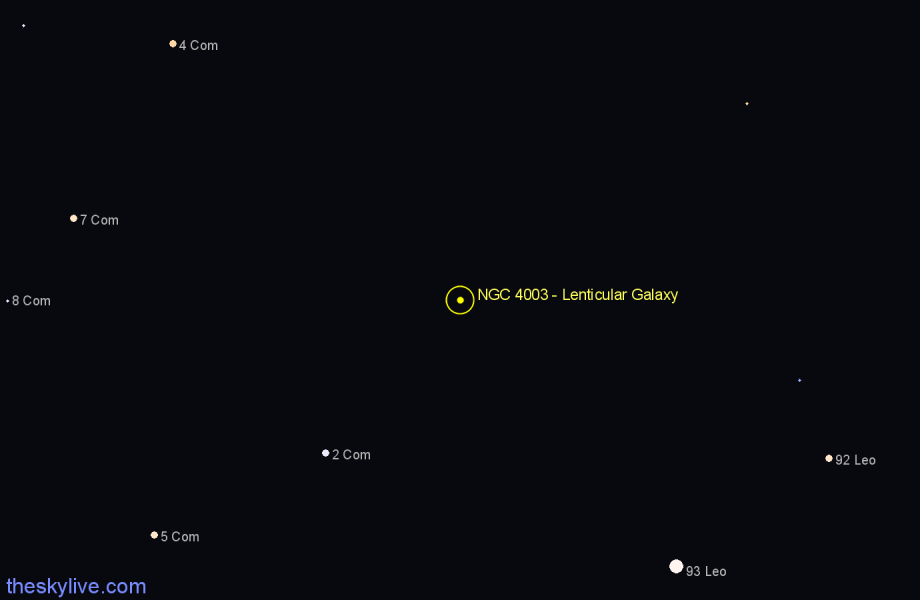 Finder chart NGC 4003 - Lenticular Galaxy in Coma Berenices star