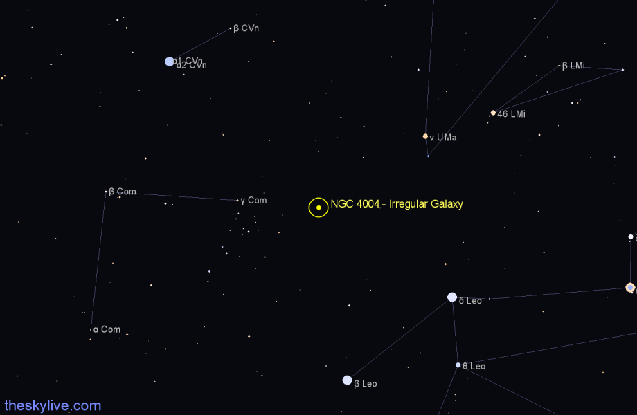 Finder chart NGC 4004 - Irregular Galaxy in Coma Berenices star