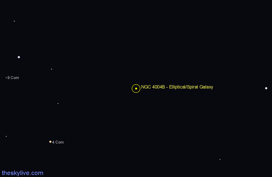 Finder chart NGC 4004B - Elliptical/Spiral Galaxy in Coma Berenices star