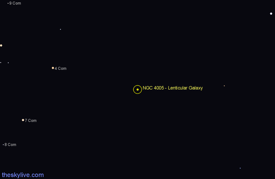 Finder chart NGC 4005 - Lenticular Galaxy in Coma Berenices star