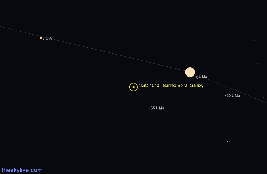 Finder chart NGC 4010 - Barred Spiral Galaxy in Ursa Major star