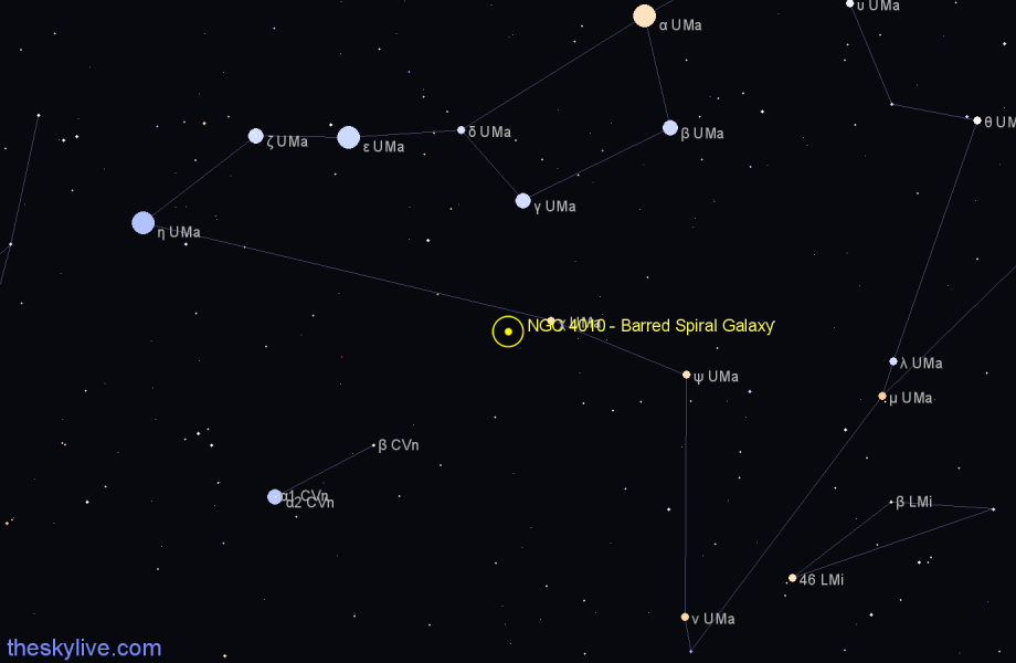 Finder chart NGC 4010 - Barred Spiral Galaxy in Ursa Major star