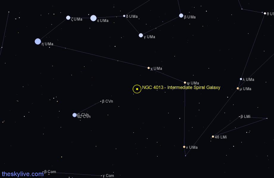 Finder chart NGC 4013 - Intermediate Spiral Galaxy in Ursa Major star