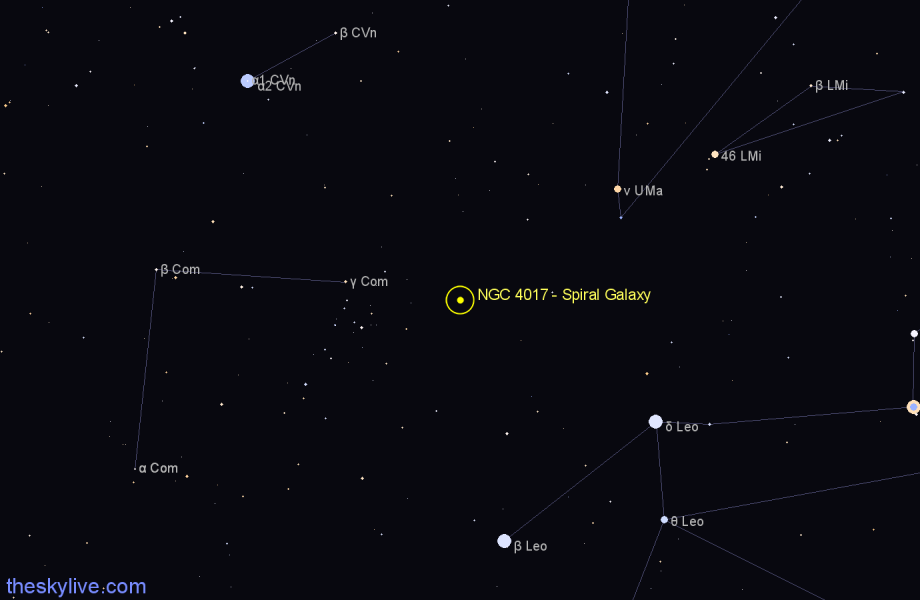 Finder chart NGC 4017 - Spiral Galaxy in Coma Berenices star