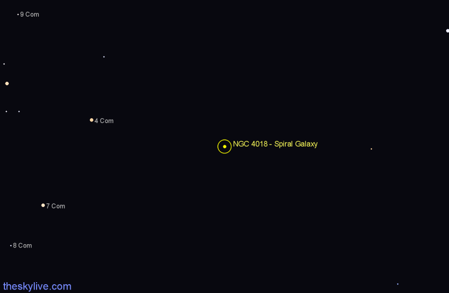 Finder chart NGC 4018 - Spiral Galaxy in Coma Berenices star