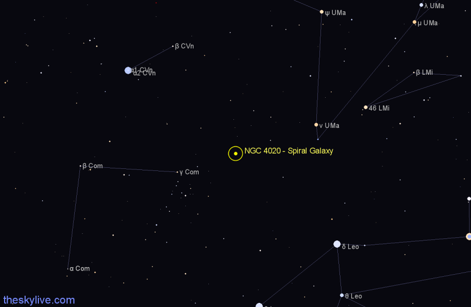 Finder chart NGC 4020 - Spiral Galaxy in Ursa Major star