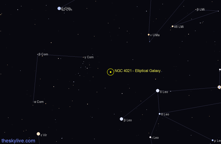 Finder chart NGC 4021 - Elliptical Galaxy in Coma Berenices star